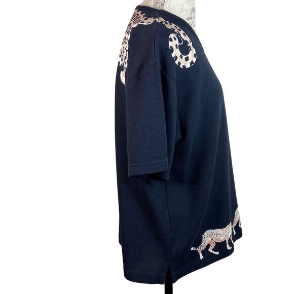 Vintage 1990s Keneth Too! Black Ribbed Chetah Graphic Print Short Sleeve Large - Picture 5 of 8